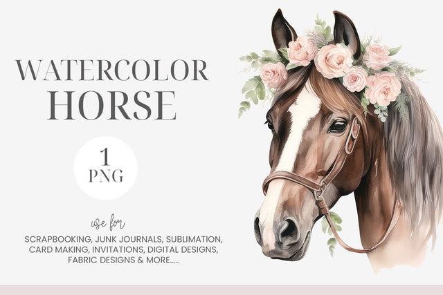 Horse With Floral Garland Clipart Sublimation BijouBay 