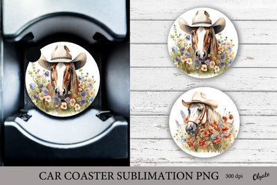 Horse with Flowers PNG. Western Car Coaster PNG Sublimation Olga Terlyanskaya 