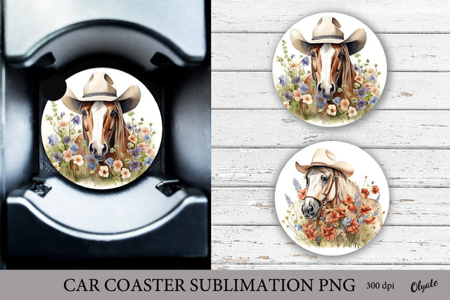 Horse with Flowers PNG. Western Car Coaster PNG Sublimation Olga Terlyanskaya 