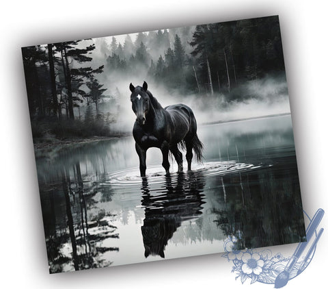 Horse with Reflection 20oz Skinny Tumbler, Black Horse Tumbler Png, Straight & Tapered Tumbler Wrap, Instant Digital Download Sublimation ToriDesigns 
