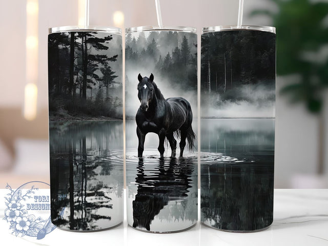 Horse with Reflection 20oz Skinny Tumbler, Black Horse Tumbler Png, Straight & Tapered Tumbler Wrap, Instant Digital Download Sublimation ToriDesigns 