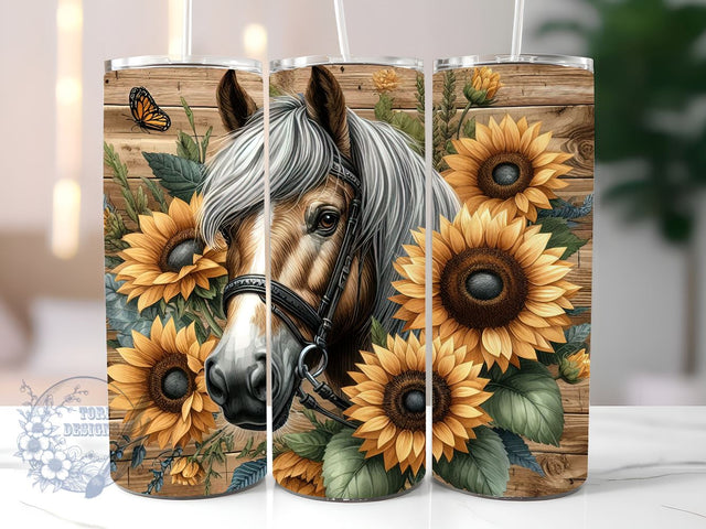 Horse With Sunflowers 20 oz Tumbler Wrap, Horse Tumbler PNG, Straight & Tapered Tumbler Wrap PNG, Instant Digital Download PNG, Sublimation Designs Downloads Sublimation ToriDesigns 