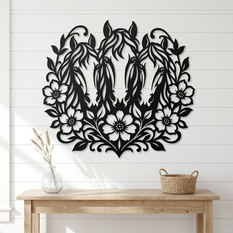Horses and Flowers Laser SVG | Western Metal Wall Art DXF | Horse Lover CNC Plasma Cut File | Rustic Garden Decor Laser Cut Svg Png Eps SVG HappyDesignStudio 