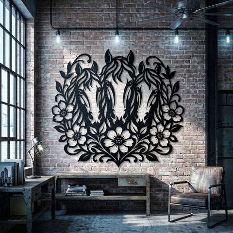 Horses and Flowers Laser SVG | Western Metal Wall Art DXF | Horse Lover CNC Plasma Cut File | Rustic Garden Decor Laser Cut Svg Png Eps SVG HappyDesignStudio 