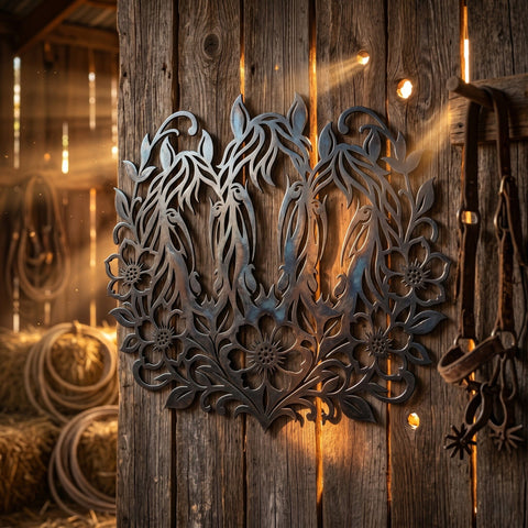 Horses and Flowers Laser SVG | Western Metal Wall Art DXF | Horse Lover CNC Plasma Cut File | Rustic Garden Decor Laser Cut Svg Png Eps SVG HappyDesignStudio 