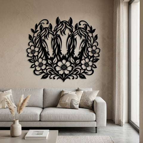 Horses and Flowers Laser SVG | Western Metal Wall Art DXF | Horse Lover CNC Plasma Cut File | Rustic Garden Decor Laser Cut Svg Png Eps SVG HappyDesignStudio 