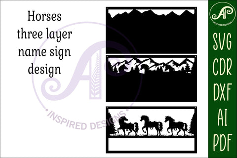 Horses animals scene name sign SVG 3 layer laser cut SVG APInspireddesigns 