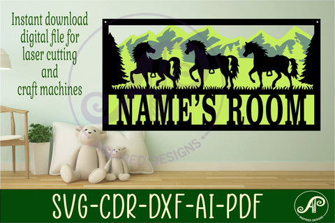 Horses animals scene name sign SVG 3 layer laser cut SVG APInspireddesigns 