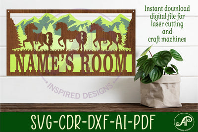 Horses animals scene name sign SVG 3 layer laser cut SVG APInspireddesigns 