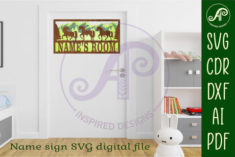 Horses animals scene name sign SVG 3 layer laser cut SVG APInspireddesigns 