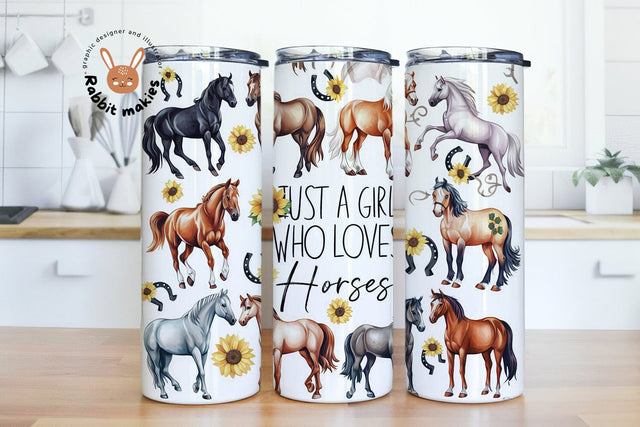 Horses Tumbler Wrap 20 oz Skinny Tumbler Sublimation Design Digital Download Instant Digital Only, Just A Girl Who Loves Horses PNG Sublimation Rabbitmakies 