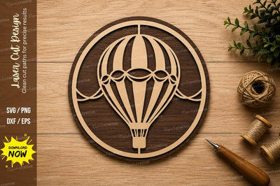 Hot Air Balloon Circle Wall Art Laser Cut SVG File SVG Regulrcrative 
