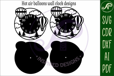 Hot air balloon fields wall clock laser cut files SVG APInspireddesigns 