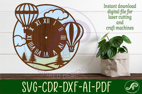 Hot air balloon fields wall clock laser cut files SVG APInspireddesigns 
