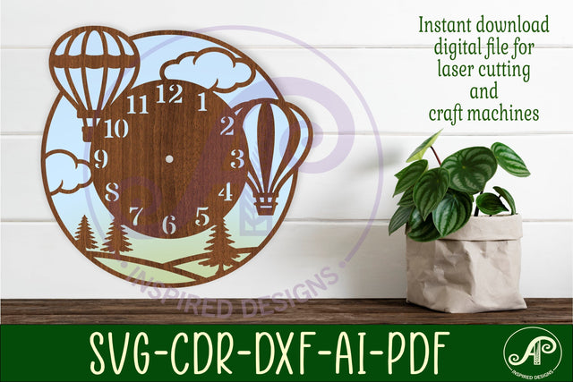 Hot air balloon fields wall clock laser cut files SVG APInspireddesigns 