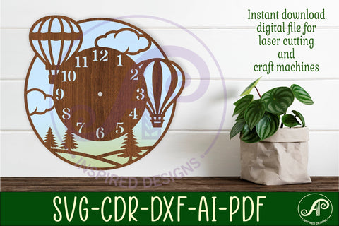 Hot air balloon fields wall clock laser cut files SVG APInspireddesigns 
