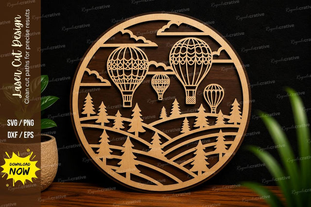 Hot Air Balloon Landscape SVG Laser Cut Svg Design SVG Regulrcrative 