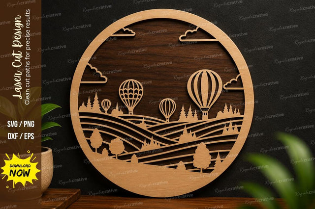 Hot Air Balloon Landscape SVG Laser Cut Wall Art SVG Regulrcrative 