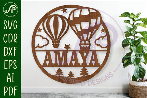 Hot air balloon name sign design for laser cutting SVG APInspireddesigns 