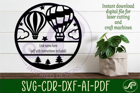 Hot air balloon name sign design for laser cutting SVG APInspireddesigns 