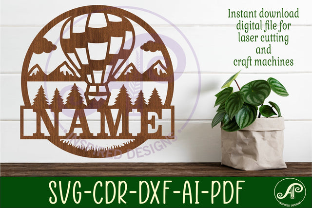 Hot air balloon name sign svg laser cut template SVG APInspireddesigns 