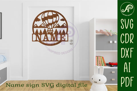 Hot air balloon name sign svg laser cut template SVG APInspireddesigns 
