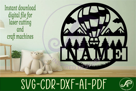 Hot air balloon name sign svg laser cut template SVG APInspireddesigns 