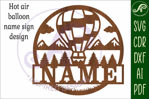 Hot air balloon name sign svg laser cut template SVG APInspireddesigns 