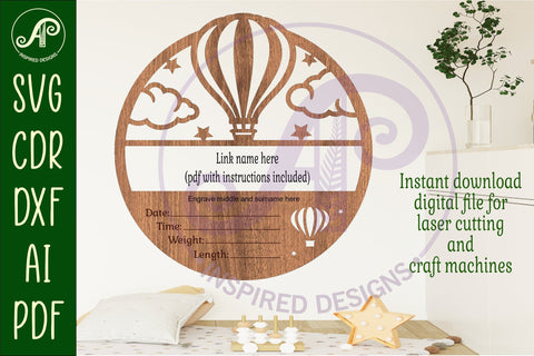 Hot air balloon Newborn Baby stats, Birth plaque, name SVG APInspireddesigns 