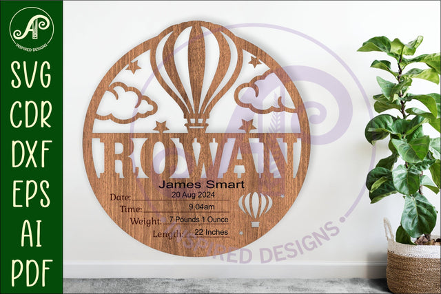 Hot air balloon Newborn Baby stats, Birth plaque, name SVG APInspireddesigns 