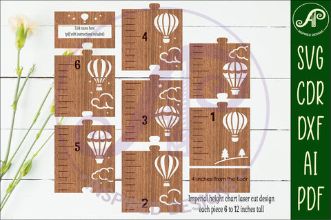 hot air balloon personalized kids height chart in imperial SVG APInspireddesigns 