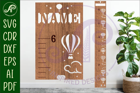 hot air balloon personalized kids height chart in imperial SVG APInspireddesigns 