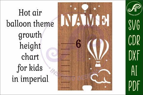 hot air balloon personalized kids height chart in imperial SVG APInspireddesigns 