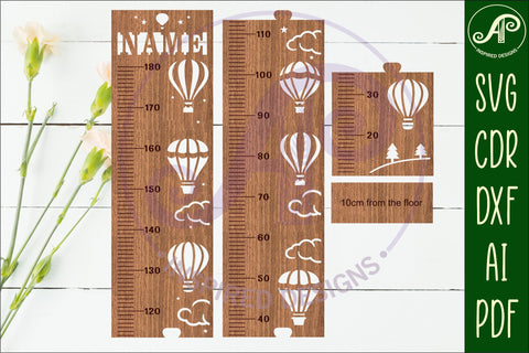 hot air balloon personalized kids height chart in Metric SVG APInspireddesigns 