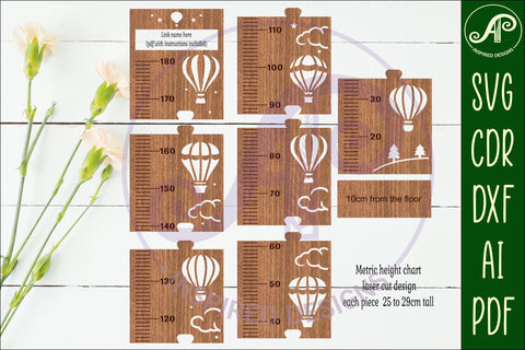 hot air balloon personalized kids height chart in Metric SVG APInspireddesigns 