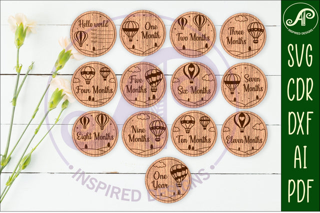Hot Air Balloon themed Baby monthly milestone discs SVG SVG APInspireddesigns 