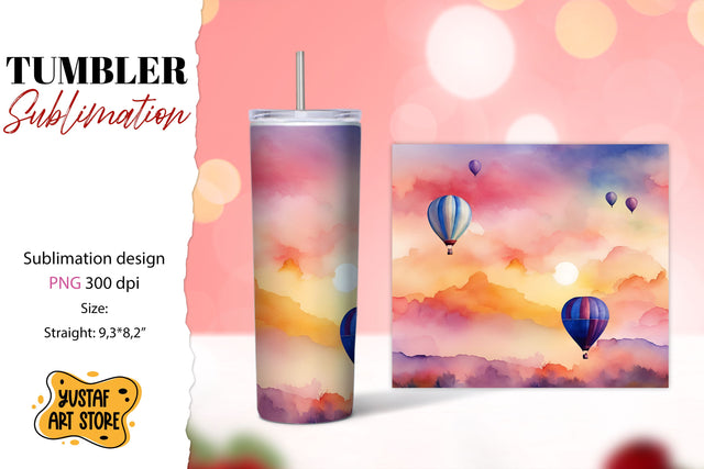 Hot Air Balloon tumbler sublimation. Watercolor design Sublimation Yustaf Art Store 