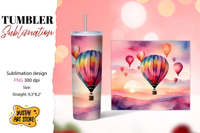 Hot Air Balloon tumbler sublimation. Watercolor design Sublimation Yustaf Art Store 