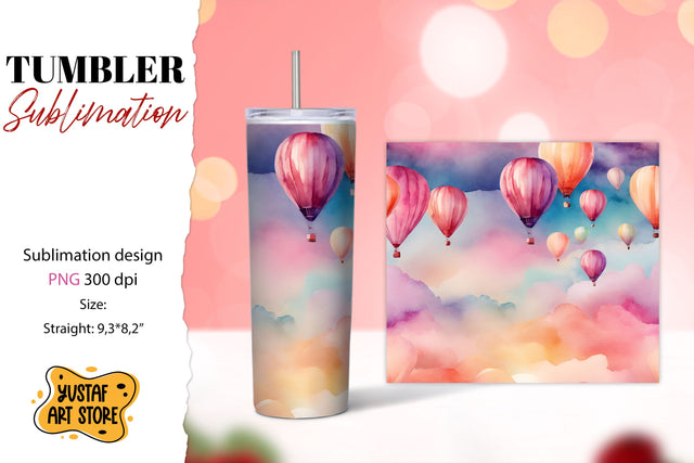 Hot Air Balloon tumbler sublimation. Watercolor design Sublimation Yustaf Art Store 