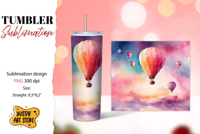 Hot Air Balloon tumbler sublimation. Watercolor design Sublimation Yustaf Art Store 