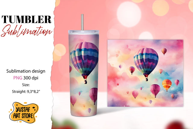 Hot Air Balloon tumbler sublimation. Watercolor design Sublimation Yustaf Art Store 