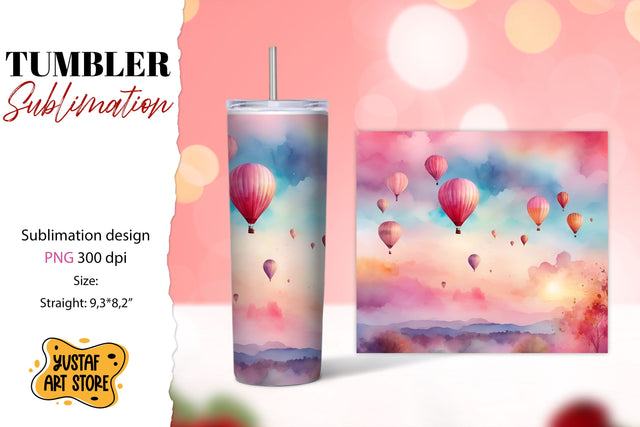 Hot Air Balloon tumbler sublimation. Watercolor design Sublimation Yustaf Art Store 