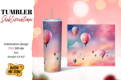 Hot Air Balloon tumbler sublimation. Watercolor design Sublimation Yustaf Art Store 
