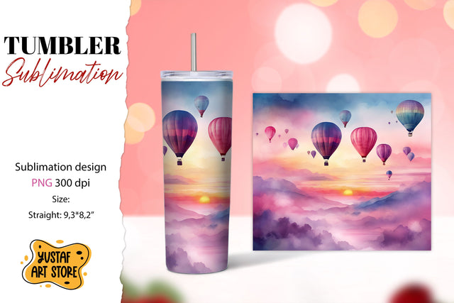 Hot Air Balloon tumbler sublimation. Watercolor design Sublimation Yustaf Art Store 