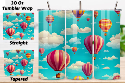 Hot Air Balloon Tumbler Wrap | Seamless Wrap Design, Cloudy Skies Hot Air Balloons 20 oz Skinny Tumbler Sublimation Design Digital Download PNG Instant DIGITAL ONLY, Balloon Lift Sublimation FloridPrintables 