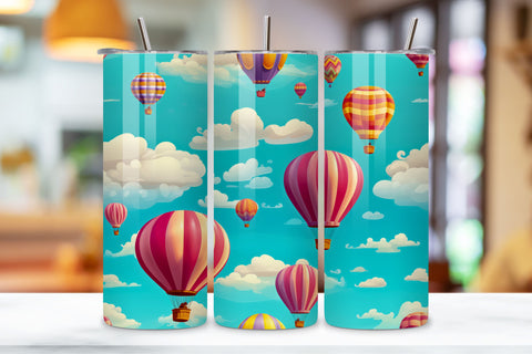 Hot Air Balloon Tumbler Wrap | Seamless Wrap Design, Cloudy Skies Hot Air Balloons 20 oz Skinny Tumbler Sublimation Design Digital Download PNG Instant DIGITAL ONLY, Balloon Lift Sublimation FloridPrintables 