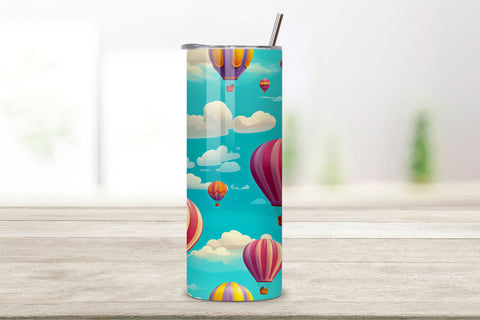 Hot Air Balloon Tumbler Wrap | Seamless Wrap Design, Cloudy Skies Hot Air Balloons 20 oz Skinny Tumbler Sublimation Design Digital Download PNG Instant DIGITAL ONLY, Balloon Lift Sublimation FloridPrintables 