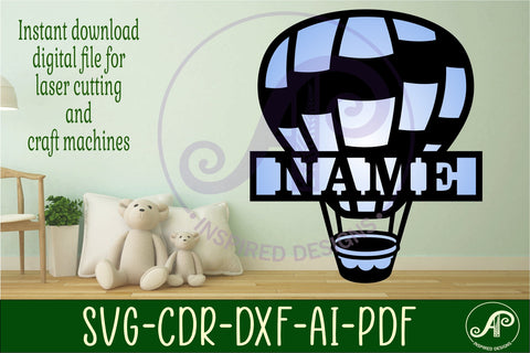 Hot air balloon two layer name sign svg laser cut file SVG APInspireddesigns 