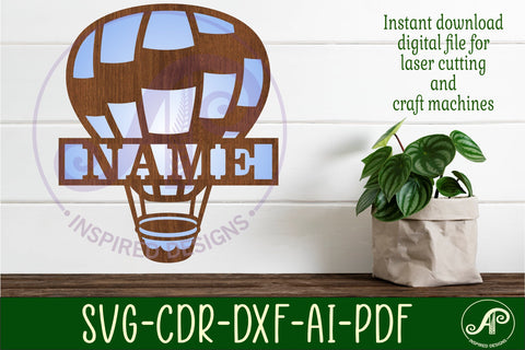 Hot air balloon two layer name sign svg laser cut file SVG APInspireddesigns 