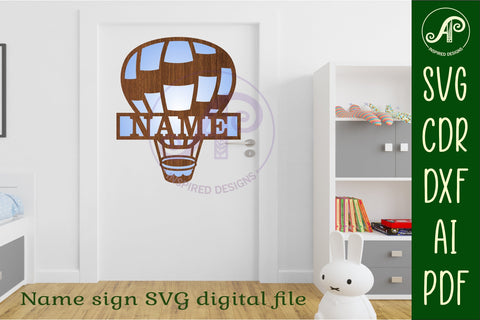 Hot air balloon two layer name sign svg laser cut file SVG APInspireddesigns 
